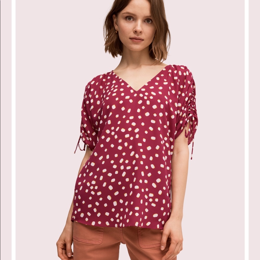 kate spade mallow dot ruched sleeve top